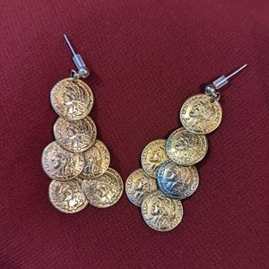 Vintage Retro Funky Unique Roman Coin Dangle Cluster Earrings